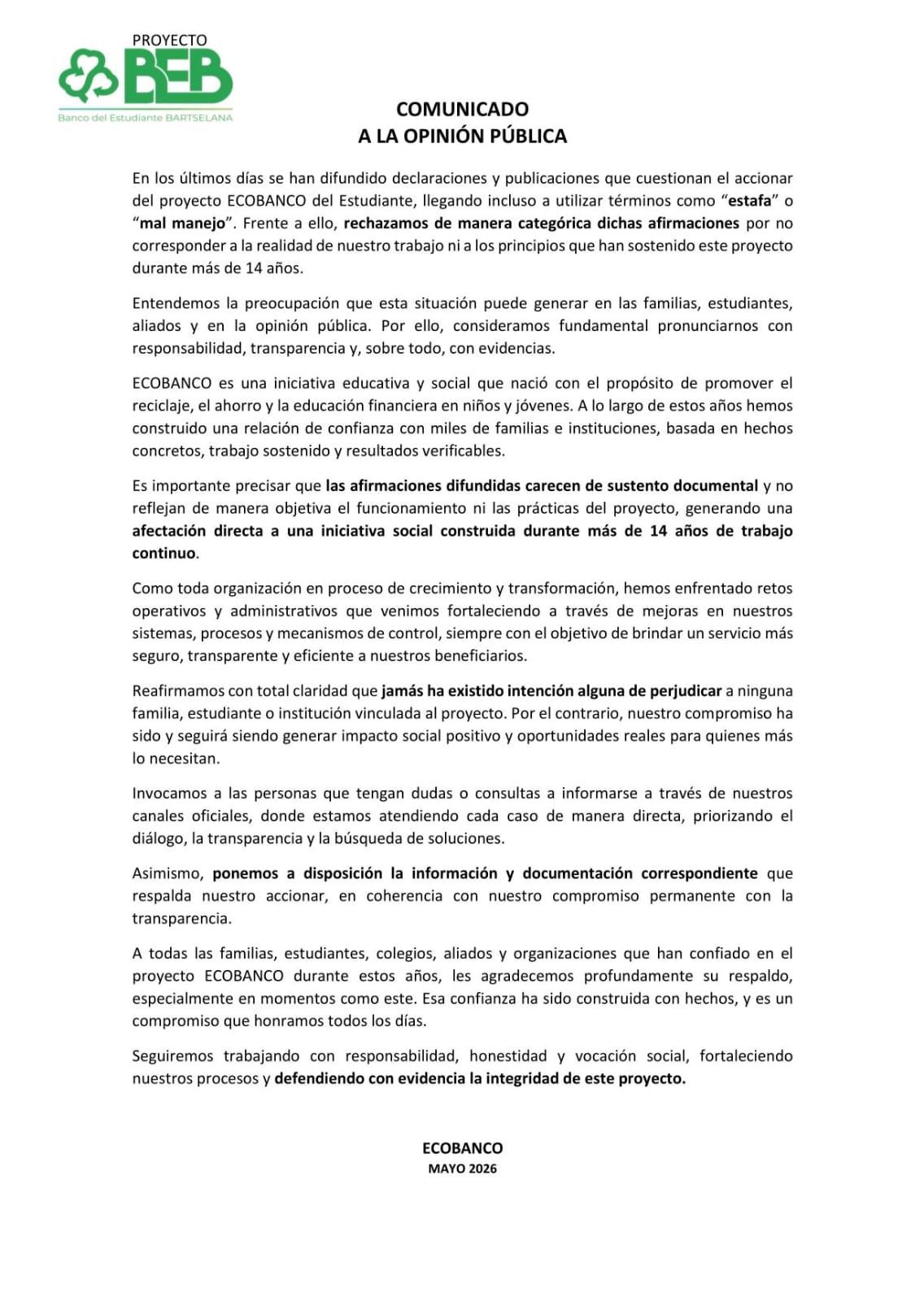 Comunicado oficial